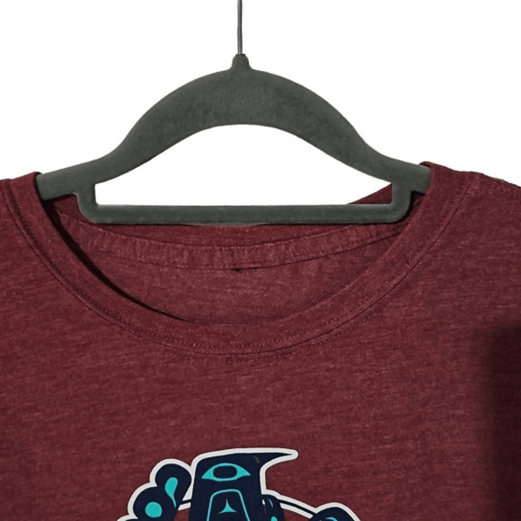 Orca Run 2020 Women's S/M Short Sleeve Graphic Tee Shirt Burgundy Maroon Whale - Picture 3 of 5